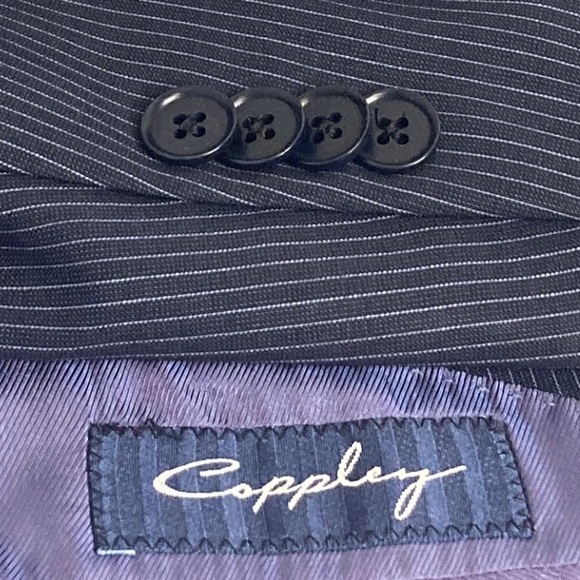 Coppley Suit Mens 44T 38 x 31 Navy Blue Pinstripe Wool 2 Piece Blazer Pants - Picture 1 of 16